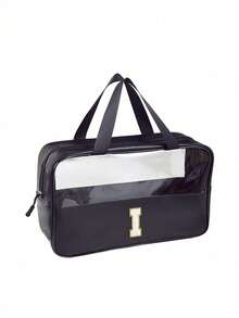 透明PVC洗漱包，字母化妆包，防水旅行洗漱包，字母拉链防水化妆品收纳包，化妆品整理包，便携式旅行化妆包，带便捷提手，适用于旅行洗漱用品、旅行必备品、邮轮必备品、旅行配件、浴室收纳、珠宝收纳、唇膏收纳、指甲油收纳，复活节礼物、伴娘礼物、母亲节礼物、女士洗漱包，大容量女士浴室洗漱包