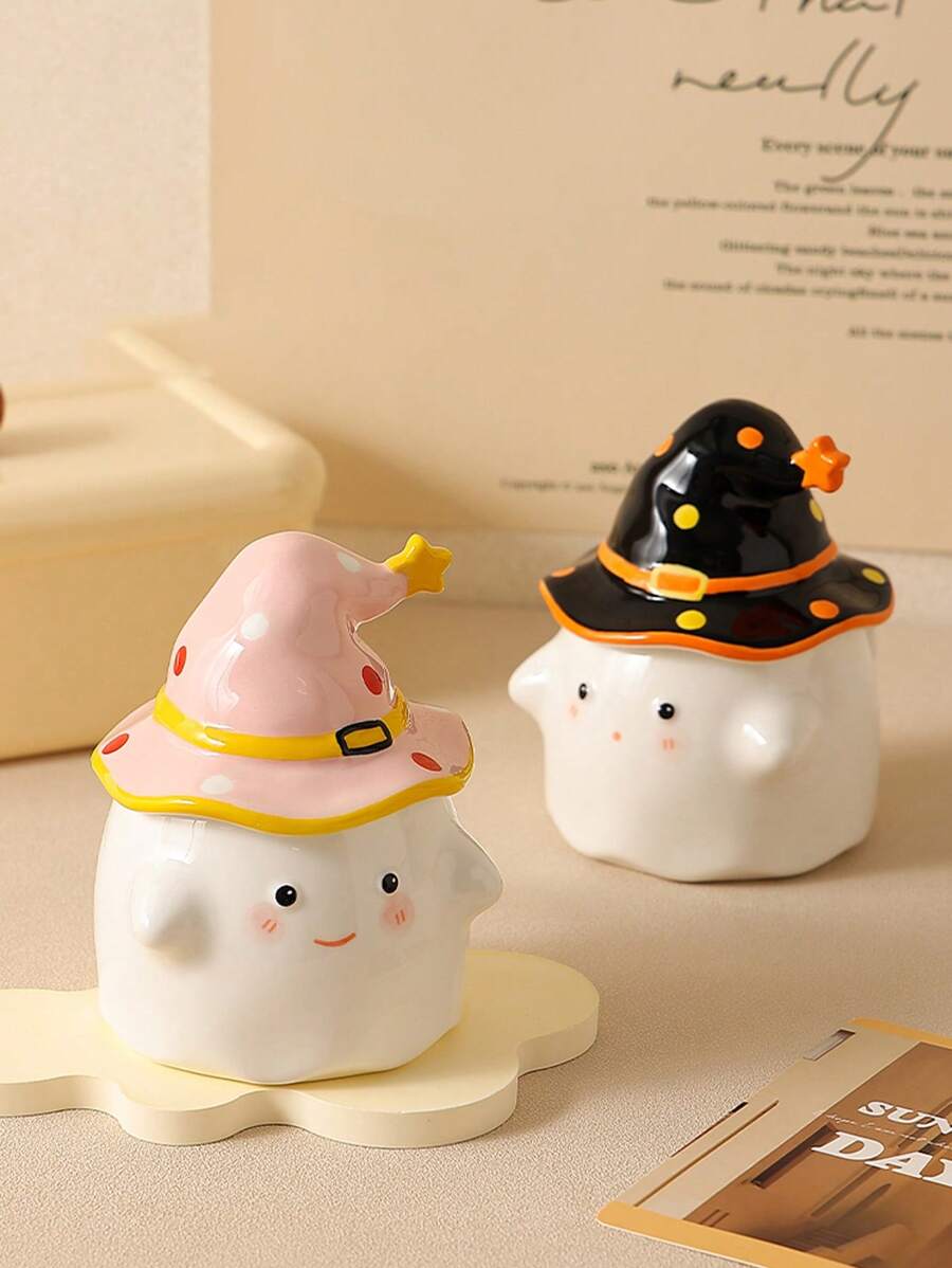 1 件陶瓷可爱幽灵杯带盖，独特新奇杯子，送给女性的礼物