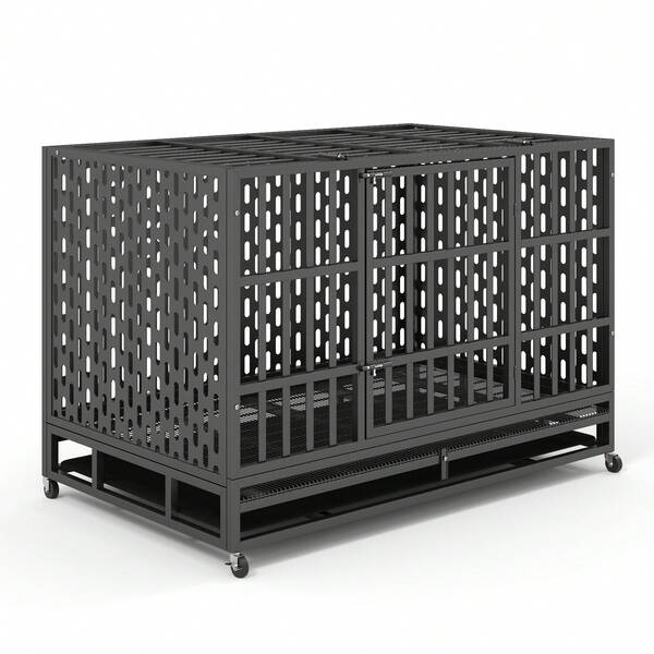 48 Inch Tin Durable Dog Crate, Indoor Escape Proof With Wheels Removable Tray Dog Crate