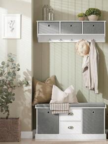 SoBuy FSR66-HG, 2 Baskets 2 Drawers Hallway Bedroom Storage Bench, Shoe Bench Shoe Rack Shoe Cabinet With Seat Cushion