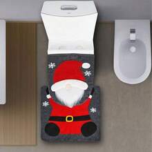 2pcs Santa Toilet Seat Cover, Christmas Bathroom Sets, Toilet Seat Cover And Mat Santa On The Toilet Ornament, Santa Claus Toilet Seat For Happy Christmas Decorations Bathroom Decor