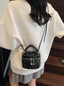 1 pièce Mini sac à main pour femme, couleur unie, sac bandoulière croisé avec motif en losange brodé. Convient pour ranger les cartes et les clés. Porte-monnaie mignon avec décoration en forme de cœur, style Y2K. Sac pour femme adapté à un usage quotidien, aux courses et aux voyages.