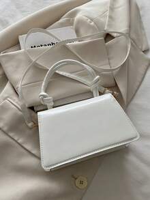 New Fashion Women's White Solid Color Pu Leather Square Handbag, Simple And Stylish Design, Suitable For Outdoor, Shoulder Bag With Removable And Adjustable Shoulder Strap - White - View 5