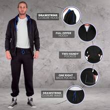 LoveMyFashions Men's 2pcs Set Tracksuit Full Sleeve Solid Color Drawstring Waist Zip Up Hoodie & Sweatpants Two Pieces Set With Pockets - Charcoal/Blue - View 3