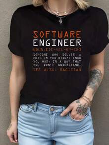 Camiseta divertida de cuello redondo para mujer con diseño de ingeniero de software y programador back-end Camiseta de manga corta de algodón de 220 g, impresión por una cara - Negro - Ver 1
