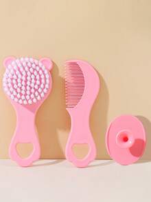 3 件套婴儿发刷和梳子及小硅胶洗脸刷套装，用于深层清洁黑头的婴儿发刷，柔软圆形婴儿沐浴刷，新生儿安全梳子，用于去除胎记，婴儿头部护理刷套装，儿童按摩刷套装 - 彩色 - 查看 1