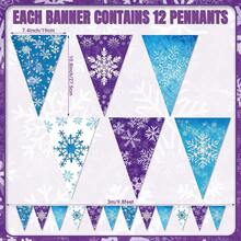 5套冬季派对装饰雪花三角旗雪旗纸旗冬季冰雪奇缘生日派对装饰用品 - 彩色 - 查看 3