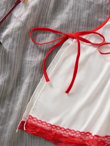 1pc Women's Sexy Lingerie,Contrast Lace,Criss Cross,Lace Up,Cut Out, Nurse-Themed Role Play Costume Halter Dress. - Red and White - View 7