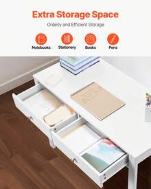 Small Desk With Drawers, Kids Desk For Bedroom, Modern Simple Study Table For Drawing, Reading, Writing, Rectangle MDF Furniture Study Storage Table For Home, Office, White - White - View 4