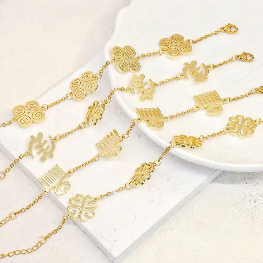 1 Stück Afrikanisches Nyame Gye Armband, Edelstahl Adinkra traditioneller Schmuckanhänger Armband für Frauen