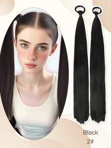2 件 18 英寸 Yaki 直马尾接发，带弹力扎带，耐扎合成假发，马尾接发，假马尾假发，适合女性日常佩戴，黑色/棕色 - 彩色 - 查看 10