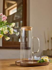 Cirelle 1 Stück Glaskrug, 1000/1200/1500ml gerades Glas Getränkebehälter, hochhitzefest aus Borosilikatglas, transparenter Haushaltsbehälter mit großer Kapazität und geradem Rohr, Holzdeckel, Sommer Fruchtgetränk Zitronen Infuser, gekühlter Wasserspender, für Neujahr, Thanksgiving, Weihnachtsfeier, Rama Komfort Zuhause, Familienessen, Partygebrauch, hochwertige Café-Ausstattung, Einweihungsgeschenk, Studentenwohnheim Grundausstattung - Weiss - Übersicht 3