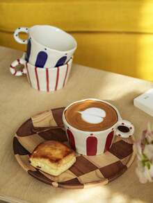 1 件简约条纹格纹陶瓷杯，早餐牛奶燕麦杯，家用下午茶咖啡杯，果汁饮料杯，情侣水杯，送给家人和朋友的节日礼物杯 - 彩色 - 查看 6