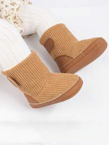 1 双纯色条纹面料时尚婴儿靴，轻便柔软多功能幼儿鞋，方便的钩环闭合，适合 0-2 岁男孩和女孩室内/室外、假日、爬行、日常穿着、度假、秋冬