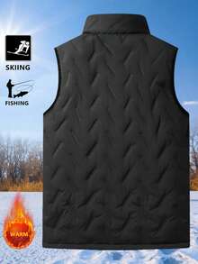 1 peça Colete Casual de Gola Alta e Sem Mangas em Plush para Homens no Outono/Inverno