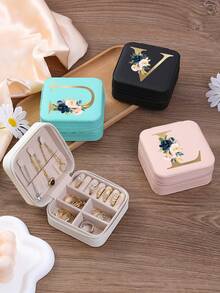 1pc Floral Rose Initial Jewelry Box, A-Z PU Leather White Portable Travel Jewelry Box, Black Jewelry Storage Box, Pink Mini Portable Zipper Jewelry Box, Necklace, Ring Pendant, Bracelet, Earring Storage Box, Jewelry Packaging Box, Suitable For Mother's Gift, Wedding Gift, Bridesmaid Gift, Anniversary Gift, Christmas Gift And Girlfriend's Boutique Gift. - Multicolor - View 5