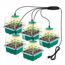 5Sets Seed Starter Tray With Grow Light, Elevated Seedling Starter Trays Kits With Adjustable Humidity Domes And Clear Cell Tray For Greenhouse Seeds Growing Starting