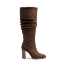 Botas altas para mujer de puntera puntiaguda, tacón grueso y bloque, de ante, con cremallera lateral, cómodas y de moda, estilo holgado, para otoño/invierno - Marrón Chocolate - Ver 4