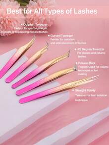 5-Piece Professional Eyelash Extension Tweezers Set - Stainless Steel Eyelash Tweezers For Thick, Mixed And Classic Eyelash Extensions - High Precision Grafting Tweezers (Gradient Icy Design) - Perfect For DIY Eyelash Artists