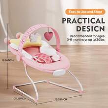 Baby Bouncer,Portable Baby Bouncer For Infant,Modern Baby Bouncer Seat,Infant Bouncers With Music For Babies 0-6 Months Up To 20 Lbs Lightweight For Indoor And Outdoor As Hallowee & Christmas Gifts - Pink - View 3