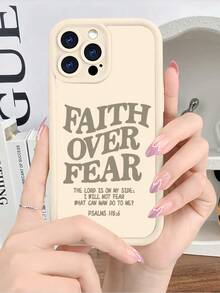 Uplifting Faith Over Fear Christian Phone Case - Soft TPU Protective Cover - Shockproof & Anti-Slip For IPhone 16 Pro Max/15 Pro/14 Pro Max (Inspirational Bible Verse Design, Minimalist Style) - 古董白 - 查看 2