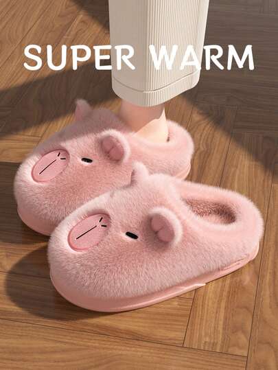 Women's Cozy Warm Plush Slippers, Cartoon Couple Outdoor Casual Dog Walking Furry Slippers, Autumn/Winter