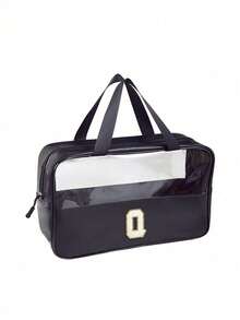 透明PVC洗漱包，字母化妆包，防水旅行洗漱包，字母拉链防水化妆品收纳包，化妆品整理包，便携式旅行化妆包，带便捷提手，适用于旅行洗漱用品、旅行必备品、邮轮必备品、旅行配件、浴室收纳、珠宝收纳、唇膏收纳、指甲油收纳，复活节礼物、伴娘礼物、母亲节礼物、女士洗漱包，大容量女士浴室洗漱包