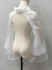 1 件白色欧根纱夸张新娘披肩带袖装饰，婚纱配饰