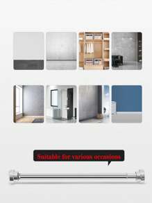 1pc Extra Long No Drill Stainless Steel Adjustable Curtain Rod, 2.5CM Diameter, Black/Silver Curtain Rod, Wardrobe Hanging Rod, Retractable Rod, Clothesline, No Drilling Required, Stainless Steel Material, Easy Installation, Multi-Purpose For Bedroom, Balcony, Wardrobe, Outdoor Clothesline