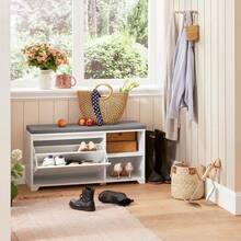 SoBuy FSR119-W, Hallway Shoe Bench Shoe Rack Shoe Cabinet With Seat Cushion And Flip-Drawer - 白色 - 查看 5