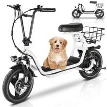 tooluck Peak 1200W Electric Scooter With Seat Max 30Miles Range&20MPH 14" Tires Foldable Adult Electric Scooter With Basket For Pets & Cargo Dual Shock Absorbing E- Scooter For Commuting,White - White - View 3