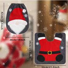 2pcs Santa Toilet Seat Cover, Christmas Bathroom Sets, Toilet Seat Cover And Mat Santa On The Toilet Ornament, Santa Claus Toilet Seat For Happy Christmas Decorations Bathroom Decor