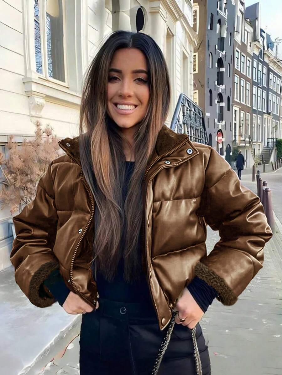 优雅、别致、正式、棕色、女士冬装、女士冬装外套、女士万圣节服装、女士夹克、外出上衣、Y2K 女士羽绒夹克、女士夹克、背心、女士外套、女士冬季夹克、圣诞女装、新年、乡村 - 鏽棕色 - 查看 1