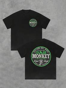 Gas Monkey Garage D All As Tee , Men's Double-Sided Printed Fashionable Casual Crew Neck 220gsm Pure Cotton T-Shirt(1 PC) - màu đen - Xem 3