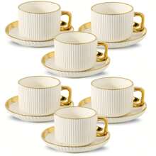 1 Set Ceramic Coffee Cup And Saucer, Ceramic Tea Cup And Saucer Set, European Style Gold Rim Drinkware, Suitable For Breakfast, Tea Party, Afternoon Tea, Home, Garden, Restaurant, Summer And Winter - Multicolor - View 11