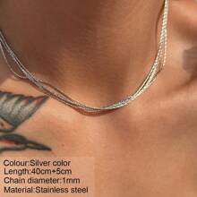 1 件女士不锈钢镀银色项链