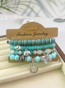 1pc Bohemian Style Multi-Color Beaded Bracelet For Women With Butterfly, Boat, Anchor And Elephant Shaped Alloy Pendants - Multicolor - View 14
