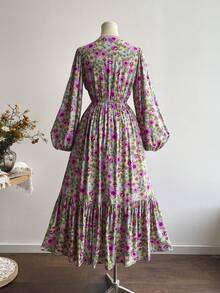 Rusttydustty Đầm cổ chữ V tay phồng họa tiết hoa cổ điển, phong cách Bohemian, thích hợp cho các lễ hội âm nhạc và những dịp tương tự, kiểu dáng thanh lịch mùa xuân. - Bụi hồng - Xem 7