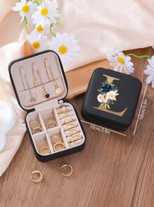 1pc Floral Rose Initial Jewelry Box, A-Z PU Leather White Portable Travel Jewelry Box, Black Jewelry Storage Box, Pink Mini Portable Zipper Jewelry Box, Necklace, Ring Pendant, Bracelet, Earring Storage Box, Jewelry Packaging Box, Suitable For Mother's Gift, Wedding Gift, Bridesmaid Gift, Anniversary Gift, Christmas Gift And Girlfriend's Boutique Gift. - Multicolor - View 42