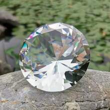 5厘米/1.97英寸水晶玻璃大钻戒指，水晶钻石装饰，创意公司周年纪念婚礼装饰，透明闪亮玻璃订婚戒指，波西米亚奢华风格，时尚个性化女士结婚戒指，适合婚礼、家居桌面装饰，全年供应，无电镀，无镶嵌，玻璃材质 - 彩色 - 查看 9