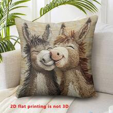 1pc Cute Donkey Pattern Single-Sided Throw Pillow Cover, Vintage Square Single-Sided Pillow Sham, Suitable For Living Room, Bedroom, Home Decor, All Season - Multicolor - View 4