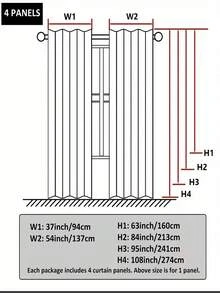 2 件树枝印花 + 2 件纯色遮光窗帘 4 件套，乡村花卉印花装饰窗帘，顶部有不锈钢环，方便安装 - 灰色 - 查看 3