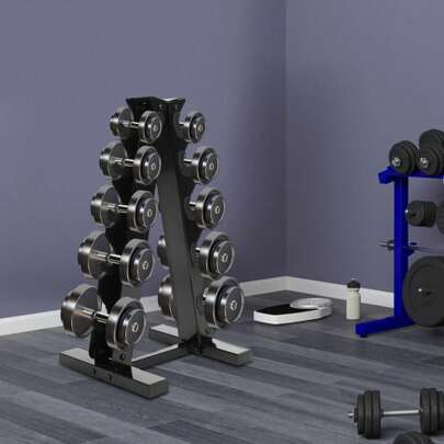 OUKANING Porta pesi a telaio A (solo telaio), scaffale per pesi per palestra domestica, porta pesi in acciaio a 5 livelli, porta manubri, torre per pesi