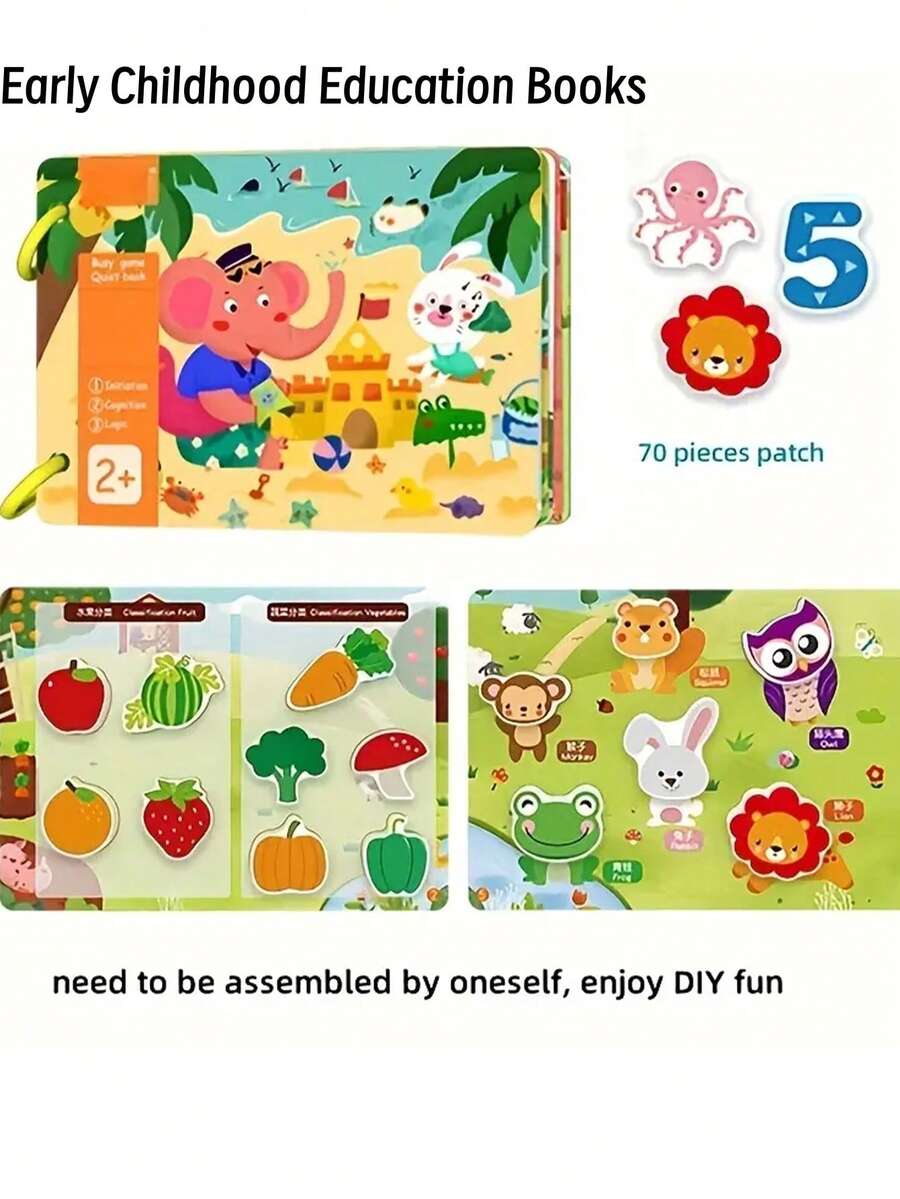187 piezas Libro de pegatinas reutilizables con 70 páginas para arrancar y pegar, pegatinas de rompecabezas para educación temprana, libro tranquilo, adecuado para regalos de Navidad y Año Nuevo