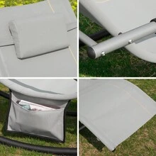 SoBuy 2-er Set Sonnenliege Schaukelstuhl wetterfest mit Kopfkissen – Relaxliege Gartenliege Schaukelliege Liegestuhl mit Seitentasche – Outdoor Balkon Camping bis 150 kg, OGS28-SCHX2 Gartenmöbel Braun Teslin-Stoff Metall 63x150x87 cm - Grau - Übersicht 8