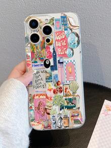 1 件时尚台球大楼字母鸡尾酒图案透明 TPU 全身防摔防指纹手机壳，适用于 Apple XS/XS Max/XR/11/12/13/14/14 Plus/15/15 Plus/16/16 Plus/7/8 Plus 等型号 - 彩色 - 查看 3