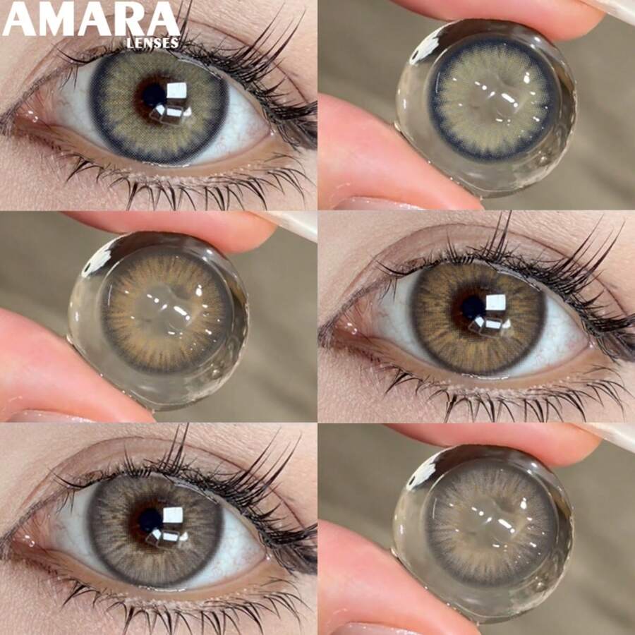 1 par de lentes de contato gelatinosas descartáveis na cor cinza-marrom.