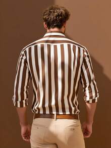 男士休闲长袖条纹衬衫，纽扣开襟，秋季/圣诞节