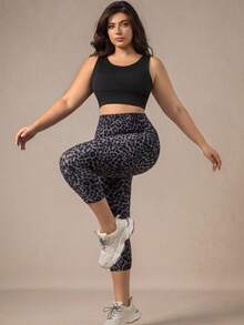 XianBinXiu 1件装女士无缝性感豹纹高弹力瑜伽裤，高腰提臀塑形紧身裤，适合跑步、健身锻炼，加大码灰色紧身打底裤，带收腹功能，适合运动、跑步、瑜伽，豹纹图案设计 - 彩色 - 查看 6