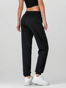 Women's Solid Color Casual Sports Pants, Adjustable Waist Drawstring, Suitable For Outdoor Sports, Daily Wear.